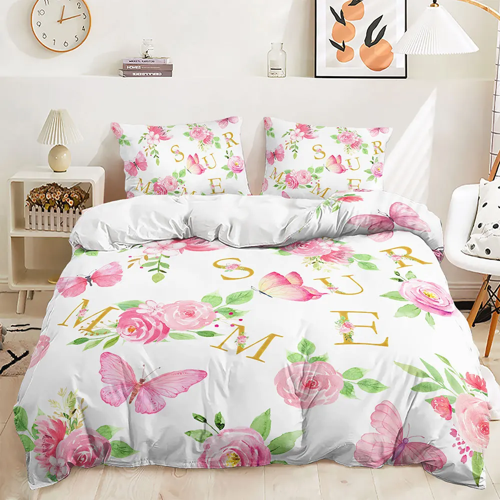 

Princess Bedding Set Soft Microfiber Bed Linen with Pillowcase Queen King Single Size Butterfly Polyester 3pcs Duvet Cover Set