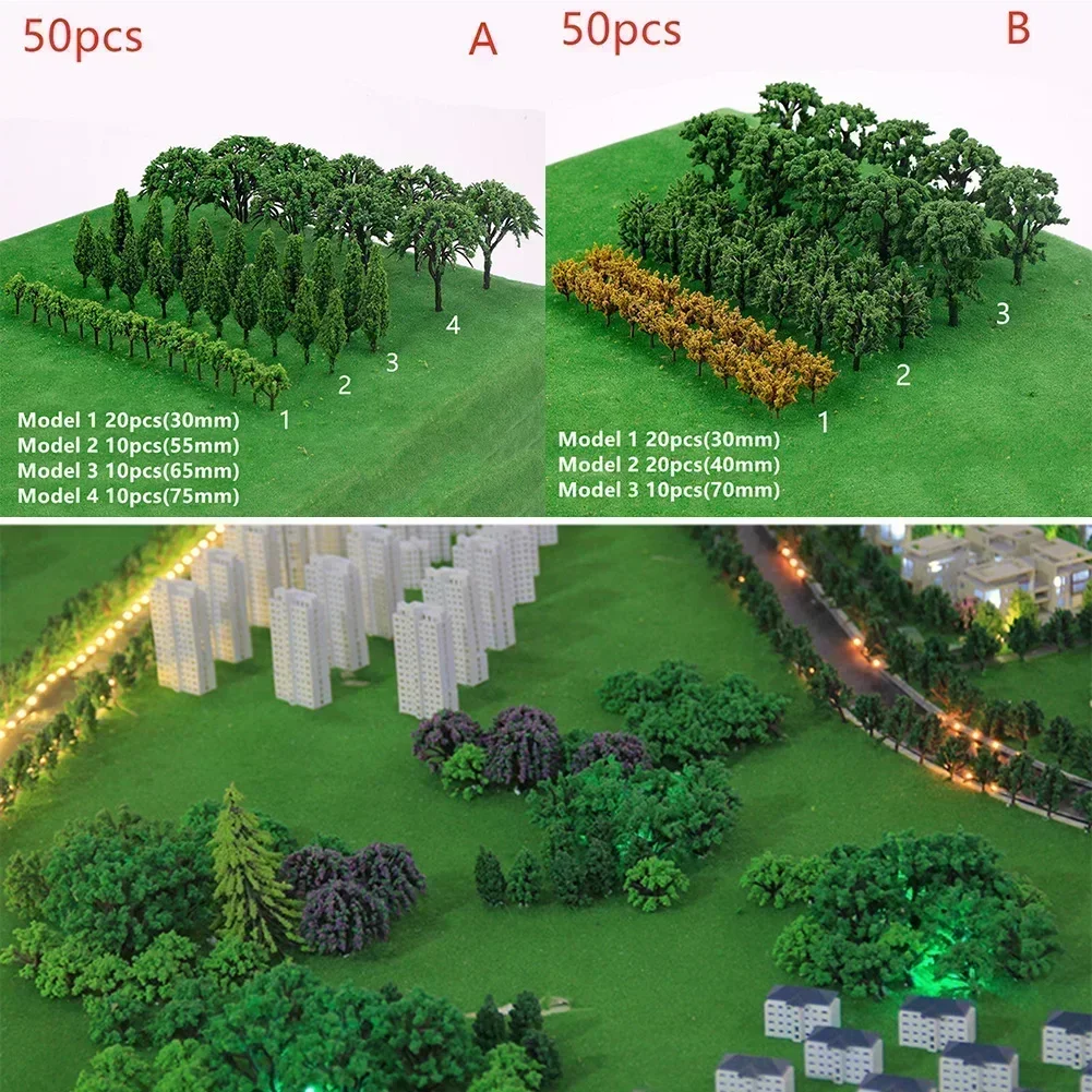 Model Tree Ornament Miniature Tree Ornament 50pcs Train Artificial Miniature Tree Plastic Model Scenery Railroad Decoration Building Landscape Micro Accessories Toys