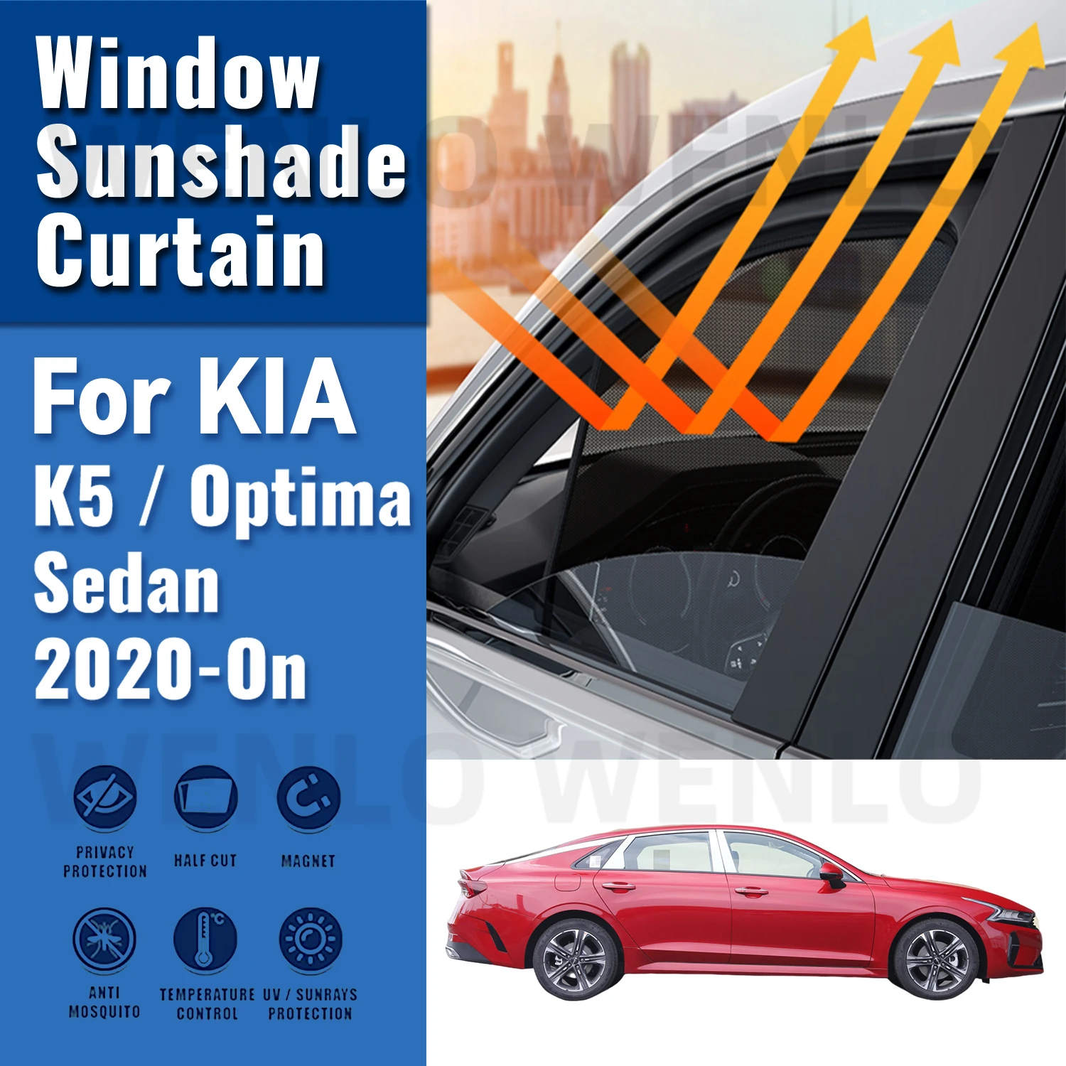 

For KIA K5 Optima Sedan DL3 2020-2024 Car Sunshade Magnetic Front Windshield Frame Curtain Rear Side Window Sun Shades Visor