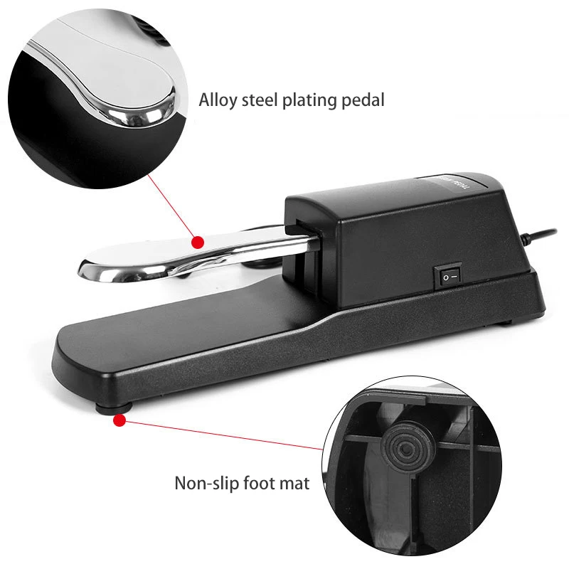 Black Digital Piano Keyboard Sustain Pedal with Polarity Switch
