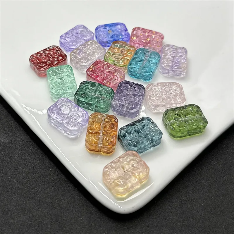 

10pcs Rectangle Shape 13x18mm Handmade Embossment Lampwork Glass Loose Beads For Jewelry Making DIY Bracelet Crafts Findings