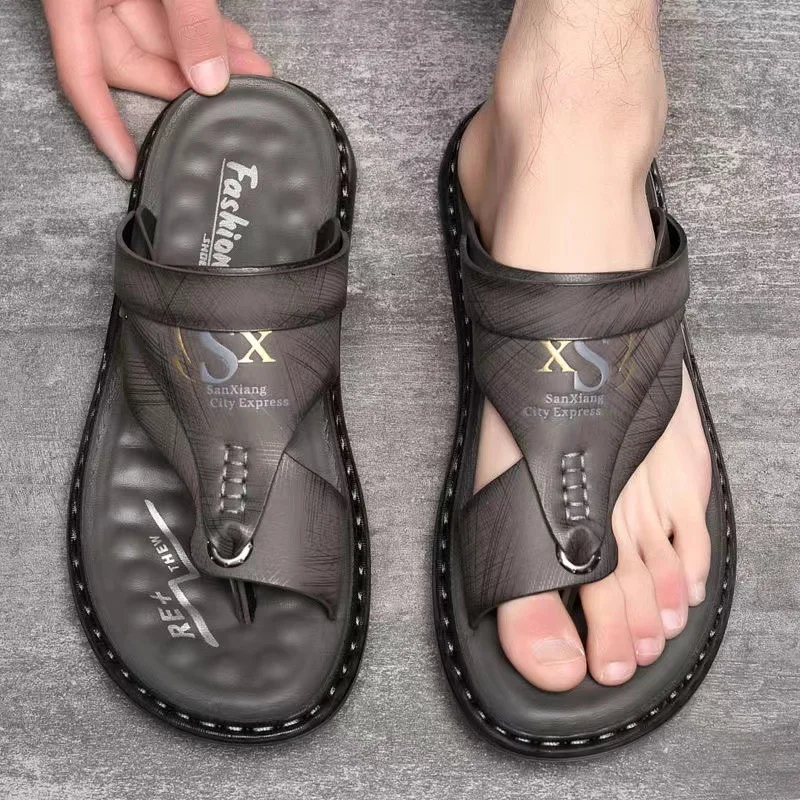 Herr lädersandaler för sommar strand flip-flops casual_voghion.com