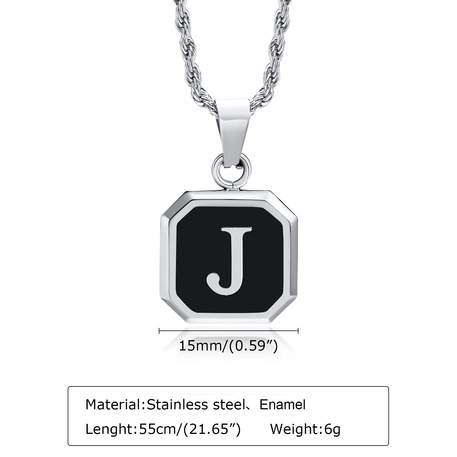 Aanvankelijke Letter Hanger Ketting Voor Mannen Jongens, Vierkante Hoofdletter Monogram Ketting Alfabetten Van A-Z Gedraaide Touw Ketting Kraag