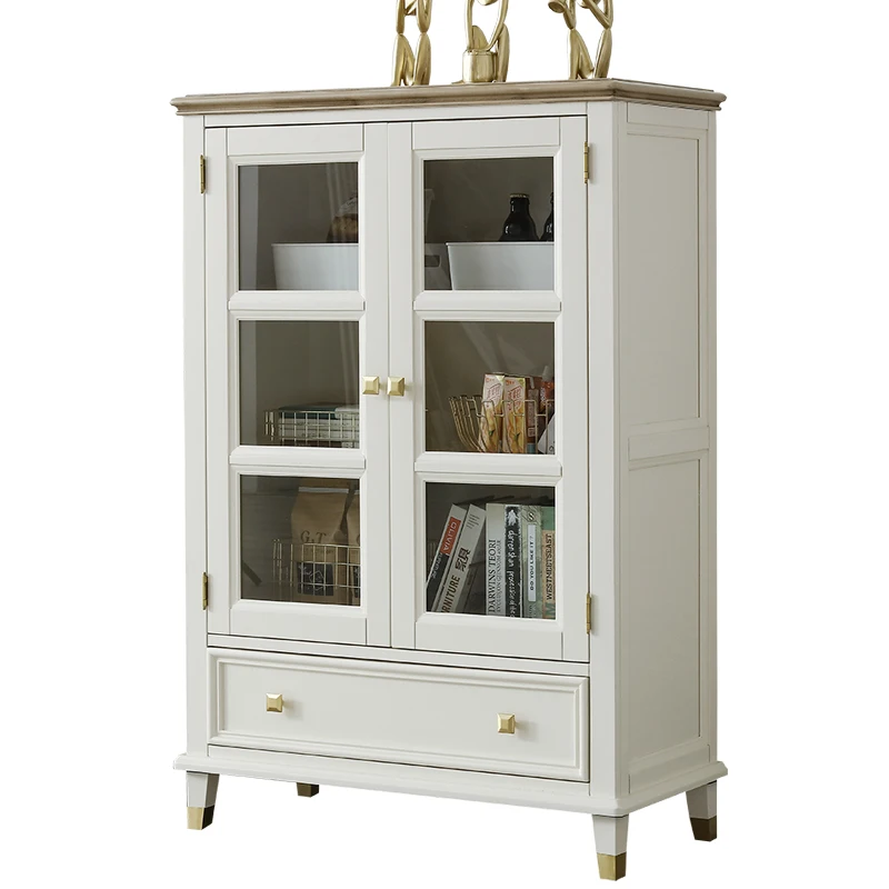 

ZL Wine Cabinet Double Door Side Cabinet Solid Wood Storage Cabinet Glass Door Decoration Cabinet