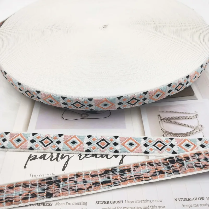 5 Yards 0.78 Inch 20MM Hundreds Styles Geometric Woven Jacquard Embroidered Ribbons DIY Apparel Wrapping Trim Sewing Accessories