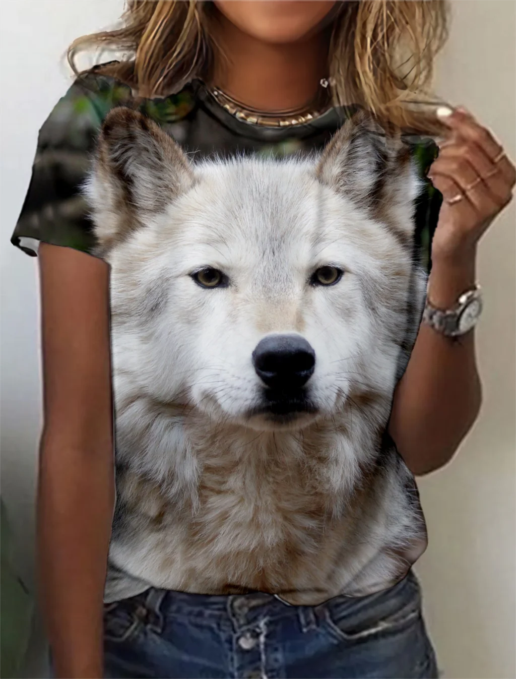 Fashion Women's T-shirt with wolf  Graphic 3D Printed Short Sleeve Summer  T-shirt oversized Polyester Fiber Clothing623_voghion.com