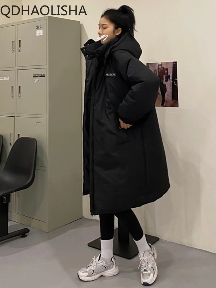 

Женский зимний пуховик, хлопковое пальто в Корейском стиле, толстые парки с высоким воротником и капюшоном, свободная повседневная Уличная одежда, теплые однотонные пуховики, Новинка