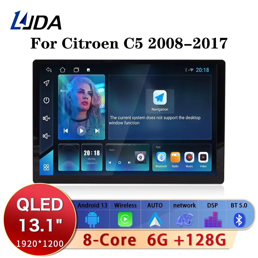 

LJDA 13.1 Car Multimedia Player For Citroen C5 2008 - 2017 1 Din Car Radio Autoaudio GPS Navigation Stereo Wireless Carplay DSP