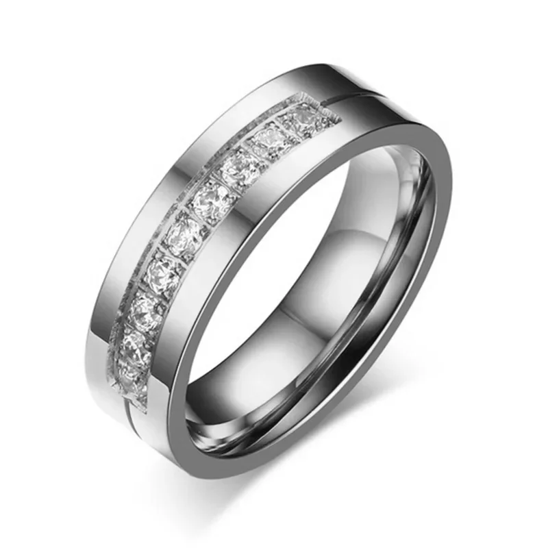 Acciaio Inossidabile Anello Della Fede Nuziale Cubic Zirconia - Foto 4