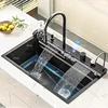 Stainless Steel  Waterfall Kitchen Sink Large Single Slot Digital Display Faucet Set Cup Washer Vegetable And Dishwashing Sinks 1