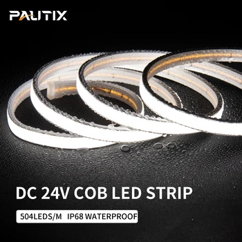 PAUTIX IP67 방수 COB 스트립 LED 라이트 바 504 LED/M DC 24V 유연한 고밀도 LED 테이프 야외 실내 룸 장식