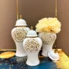 Gold Rose Relief General Can Ginger Jar Porcelain Storage Flower Vase Desktop Organization Home Decoration 2