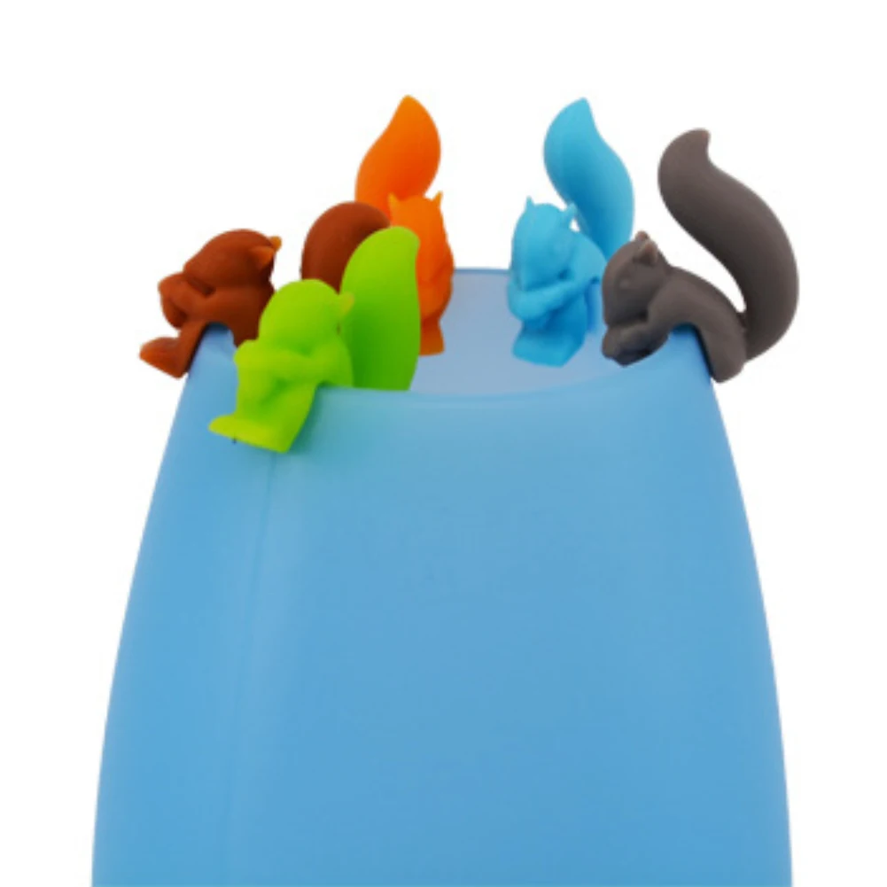 10Pcs Drink Markers Squirrel Silicone Wine Charms Assorted Silicone Glass Markers for Bar Party Tea Bags Holders Cup Mug
