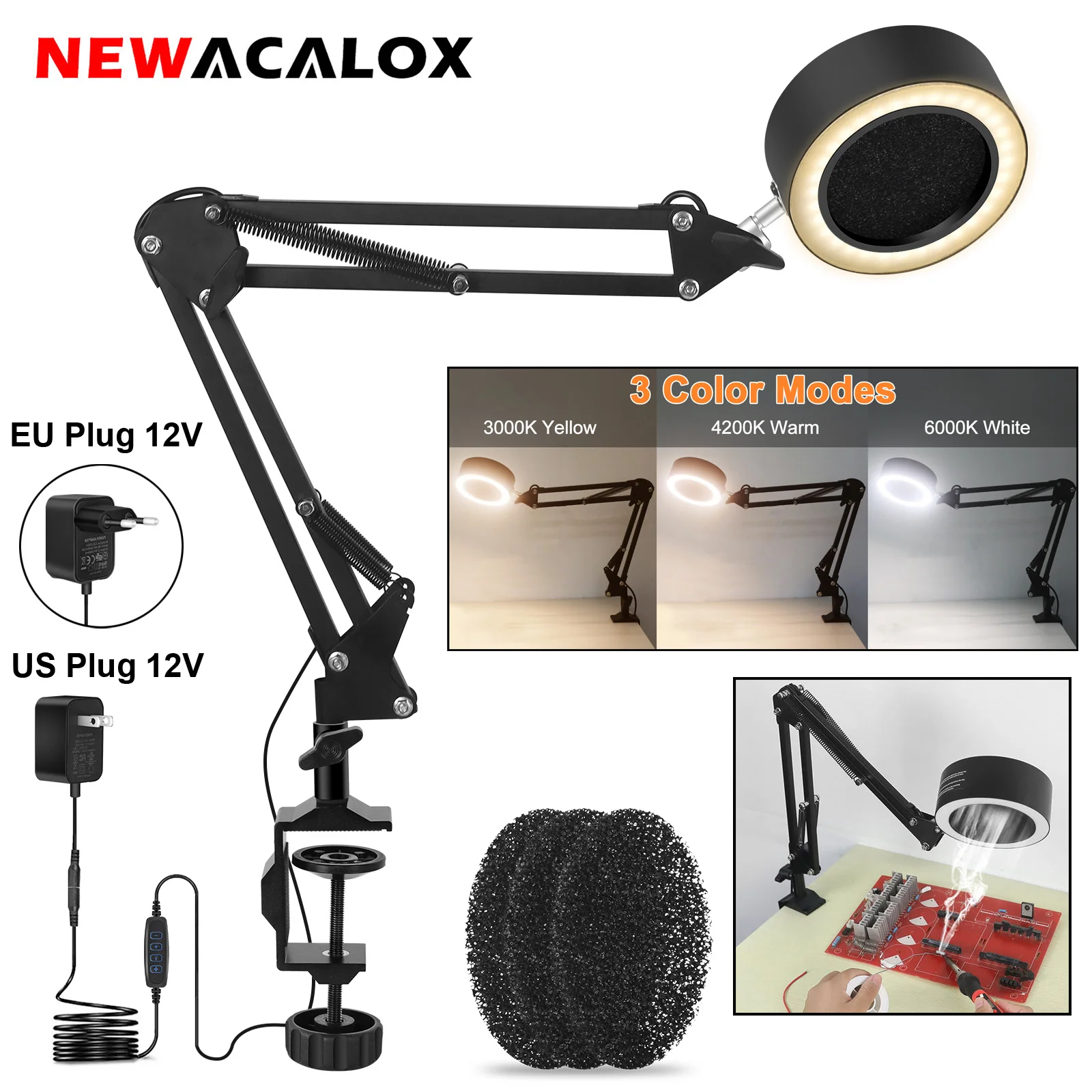 NEWACALOX Solder Fume Extractor Solder Smoke Absorber for Soldering and Wood Burning 12V Portable Soldering Fume Extractor Fan