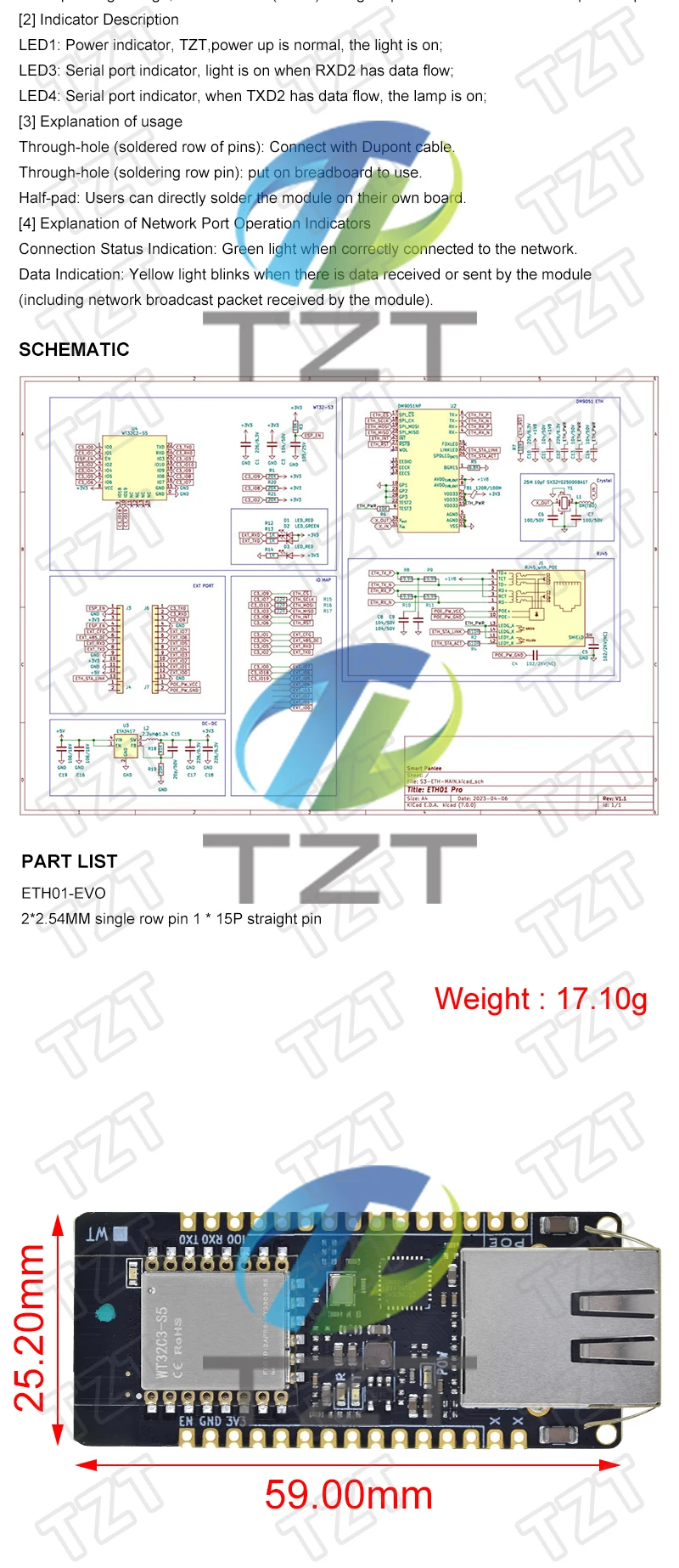 TZT ETH01-EVO Enlightenment Display ESP32-C3-Modul WIFI Bluetooth Ethernet 3-in-1 Internet der Dinge Gateway Aktualisiert WT32-ETH01 – Detail 3