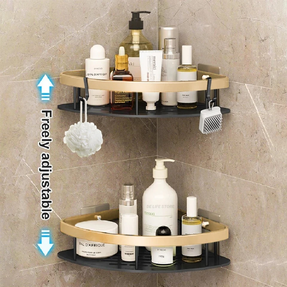 Mensola Angolare Doccia Lanlord – 2 Ripiani Con Ganci, Adesiva, Antiruggine, Bianco, Organizer Bagno