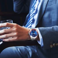 Montre d'affaires en acier inoxydable 40mm classique rouge bleu cercle série de plongée loupe calendrier montres à Quartz montre homme 6