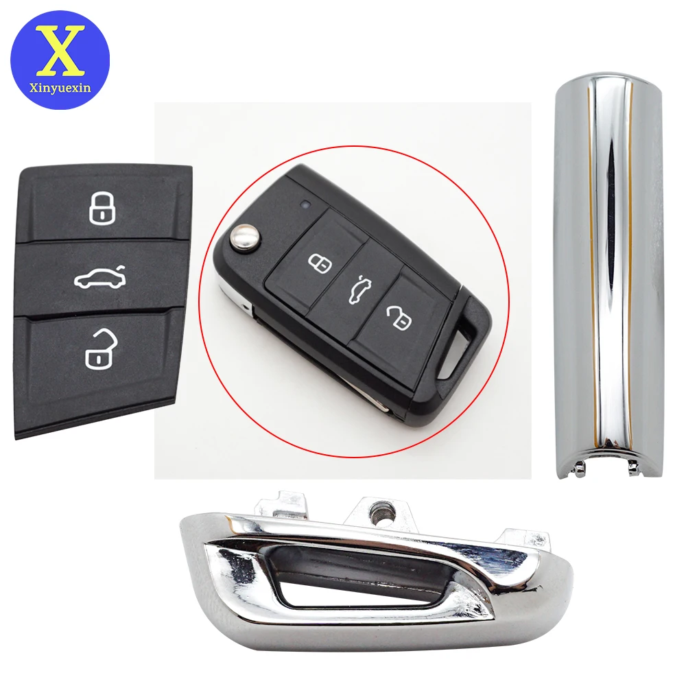 Xinyuexin Shiny Metal Part Key Pad for Vw Gollf 7 MK7 for Skoda Octavia A7 for Seat Remote Keyless Auto Metal Part for Golf Mk7 car key cover case for vw golf 6 7 mk7 bora jetta polo passat for skoda superb octavia a5 a7 fabia for seat ibiza leon 5f fr 2