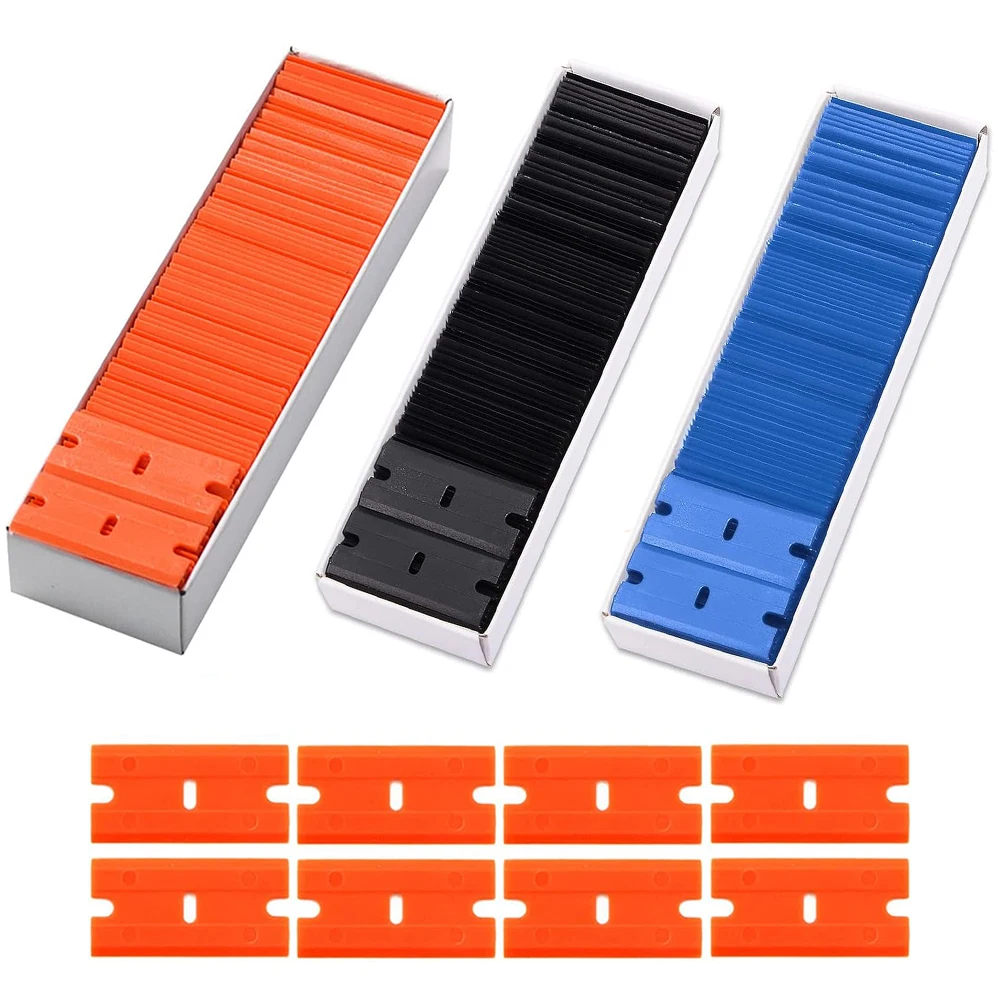 100pcs Double Edged Plastic Razor Blade Lable Clean Glue Remover Window Glass Cleaning Scraper Car Wrap Sticker Squeegee razor blade scraper car wrapping tools car sticker remover scraper tool kit razor blade scrapers glue removal scraper
