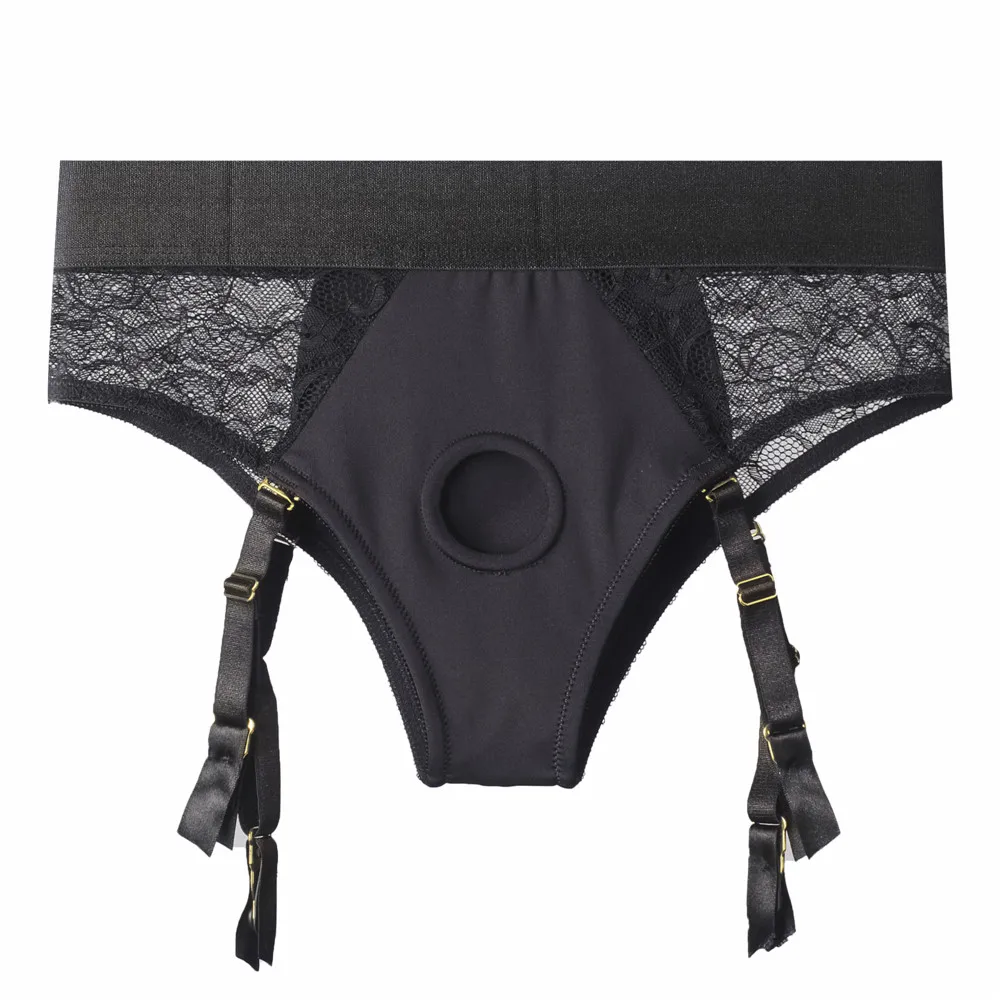 Sexy Briefs Lace Backless Harness Underwear With Garter Wearable Pants For Women Men Couples Open Penis Hole Strap on Panties mens underwear