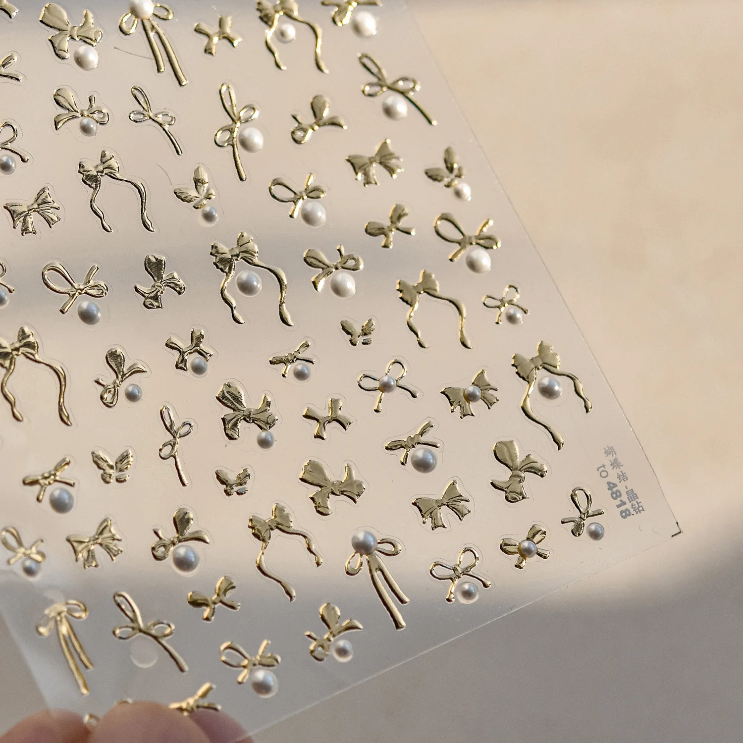 라인 보우 네일 스티커 레드 및 블랙 핫 스탬핑 3D 셀프 접착 네일 스티커 진주 모조 라인스톤 네일 장식 데칼