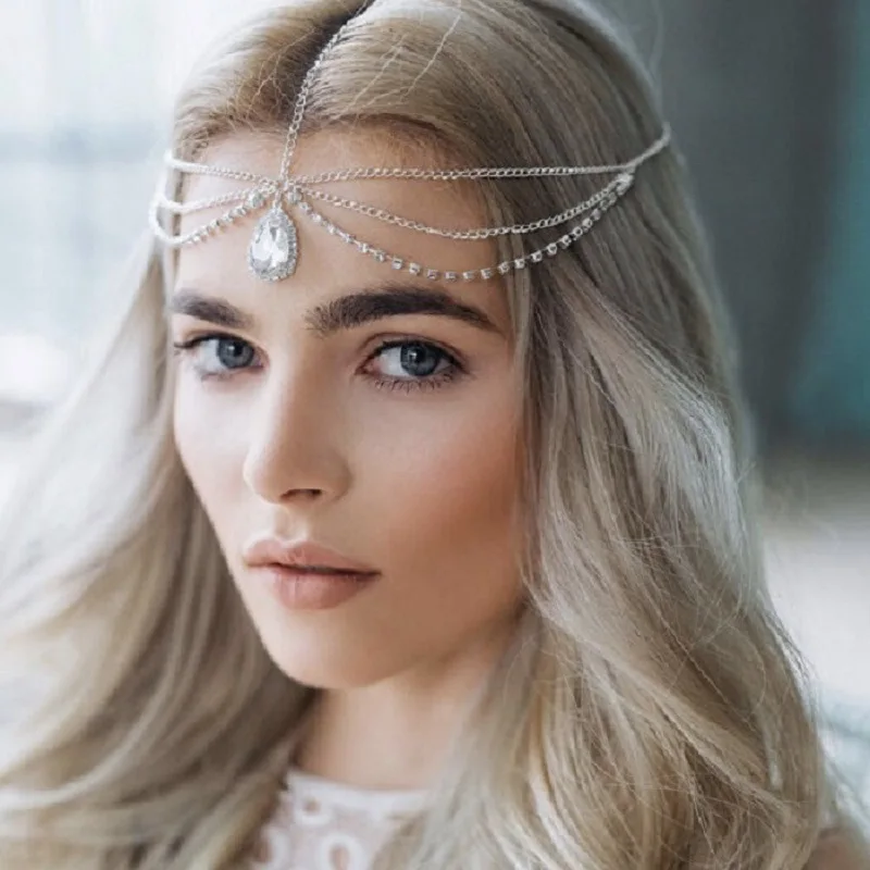 

Bohemian Crystal forehead dance eyebrow pendant headdress crystal forehead chain water drop hair ornament head Wedding Headwear