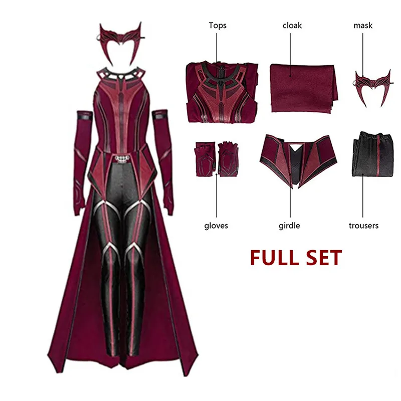 Wanda axioff - Disfraz escarlata, corona de bruja, tocado rojo, pantalones de faja, guantes de Wanda axioff - Disfraz escarlata, corona de bruja, tocado rojo, pantalones de faja, guantes de