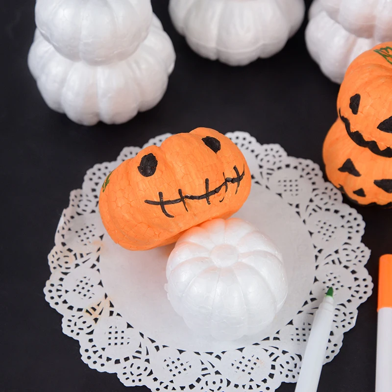 10 Stück künstliche weiße Kürbisse Modell 6/8 cm Polystyrol Styropor Fake Foam Kürbis DIY handgemachtes Handwerk für Halloween Party Dekor – Detail 5