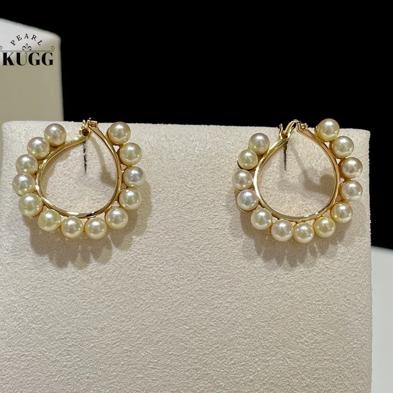 

Серьги-кольца KUGG из 18-каратного желтого золота с жемчугом, 3,5-4 мм
