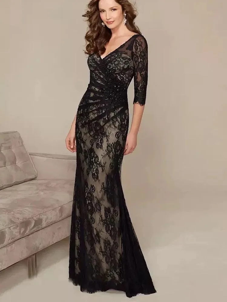 

Elegant Lace Appliques Mermaid Floor Length Plus Size Mother of the Bride Dress Occasion Formal Party Wedding 2023