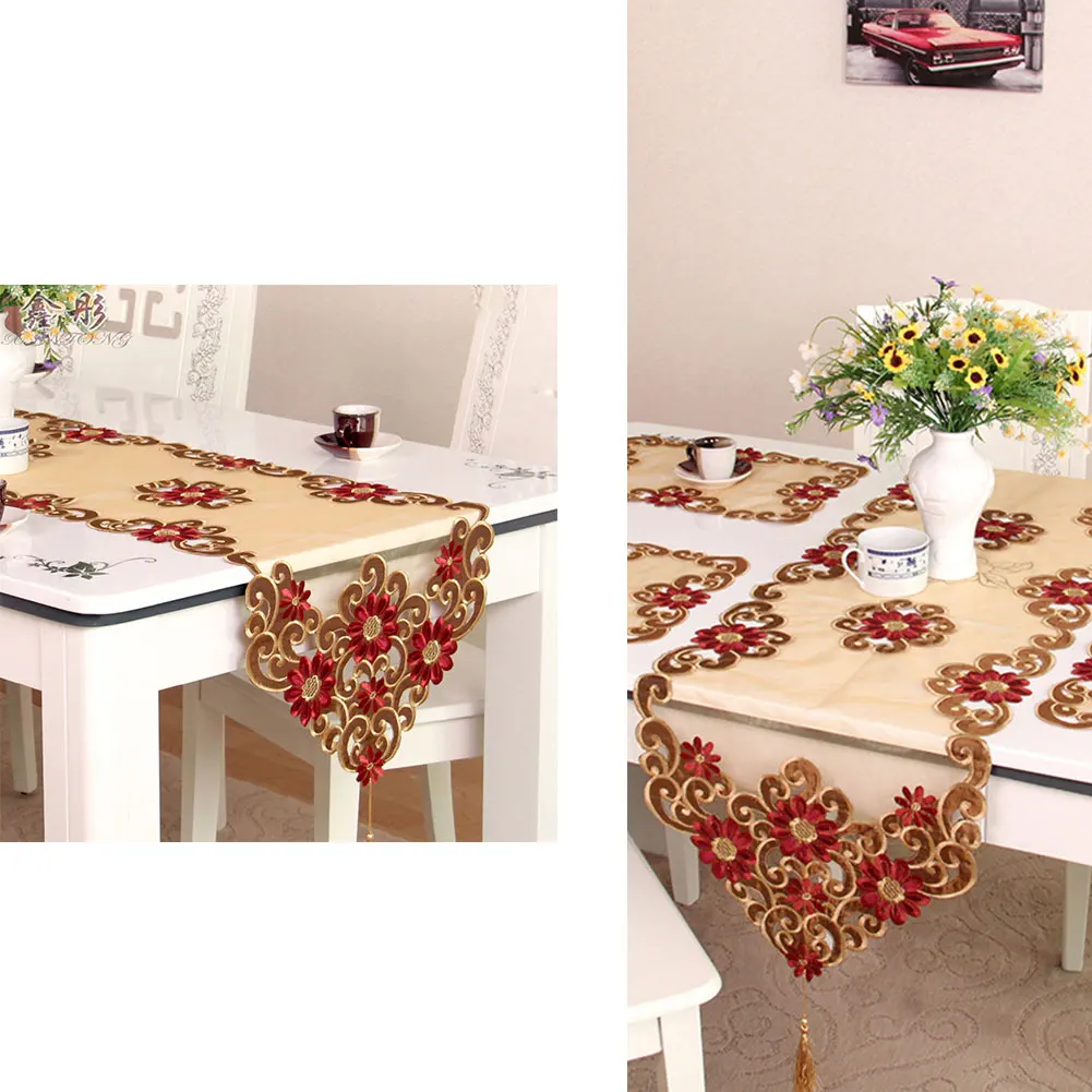

European Style Manual Hollow Embroidery Tablecloth Wedding Decoration Dining Table Countryside Style Home Decor Table Runner