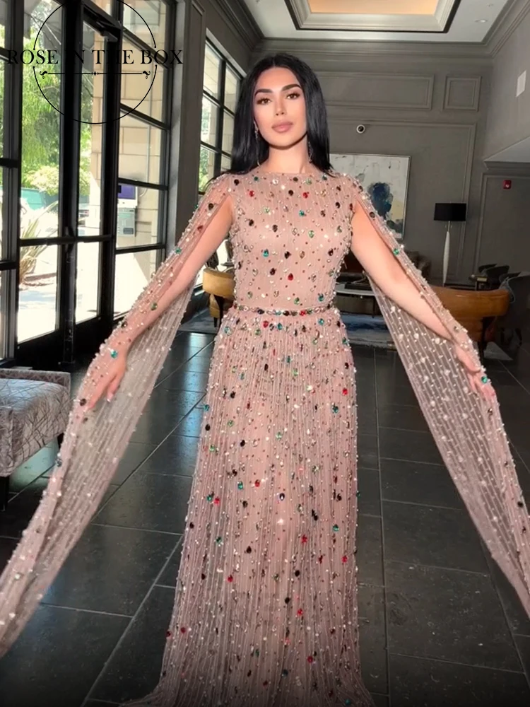 chinese dress ladies Luxury Dubai Green Evening Dresses with Cape Fuchsia Crystal Gold   SHARONSAID