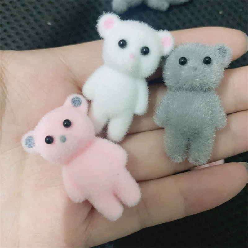 

New arrived 30pcs/lot color flocking animals cartoon bears shape resin beads diy jewerly garment pendant accessory