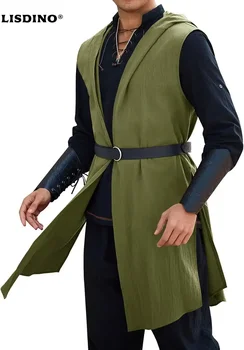 Runcati Costume rinascimentale da uomo Cappotto con cappuccio Cavaliere medievale Tunica senza maniche Top Tabard Vichingo Mantello Holloween