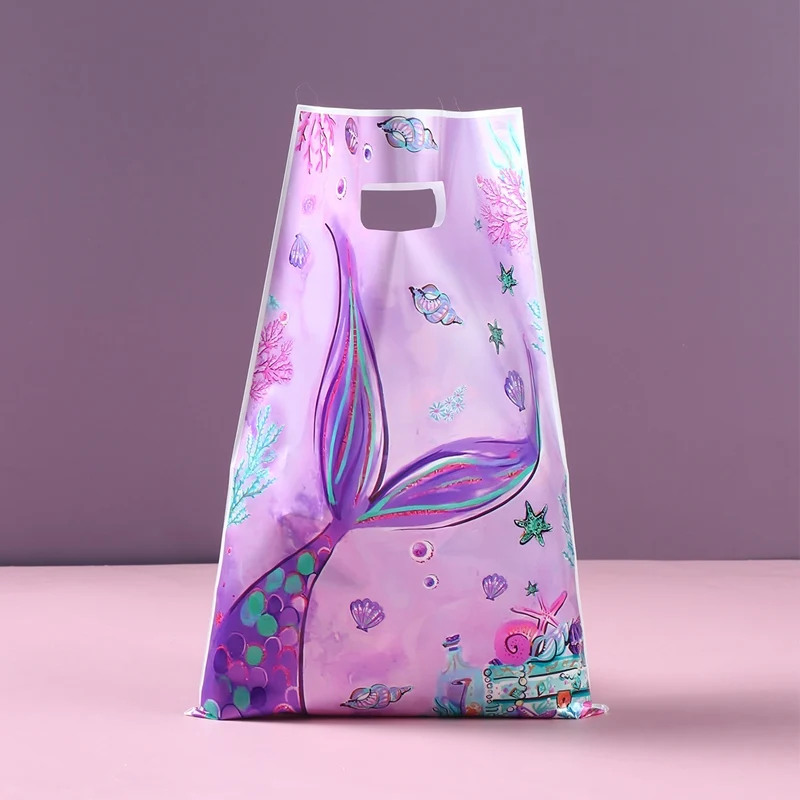 Description Picture 2 of itemMermaid Party Plastic Goodie Bags Mermaid Tail Candy Gift Bags For Mermaid Birthday Under The Sea Party Decor Baby Shower Favor