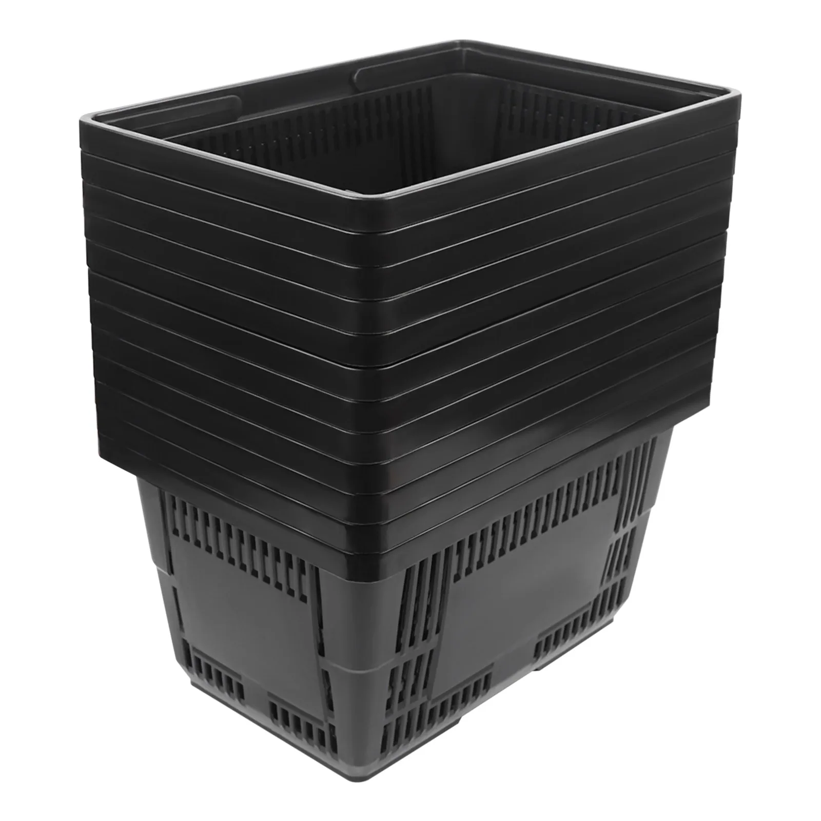 

12Pcs Shopping Basket 28L Large Plastic Shopping Basket for Household Supermarket Mall Black 36*22*25cm