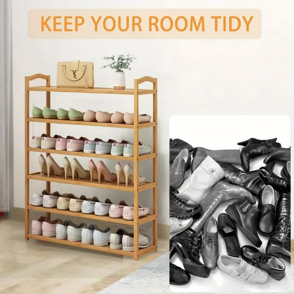 6 - Layers Bamboo and Natural Wood Shoe Rack for Entryway Home Storage 3