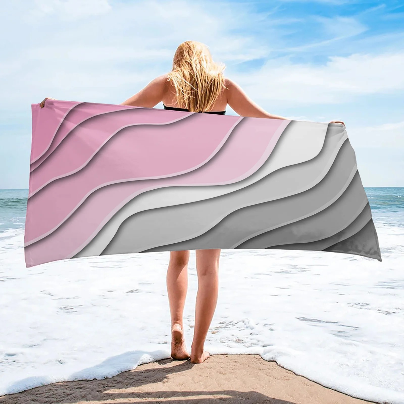 

Pink Grey Gradient Fashion Bath Towel for Bathroom Swimming Microfiber Beach Towel Soft Quick-drying Printed Face Towels