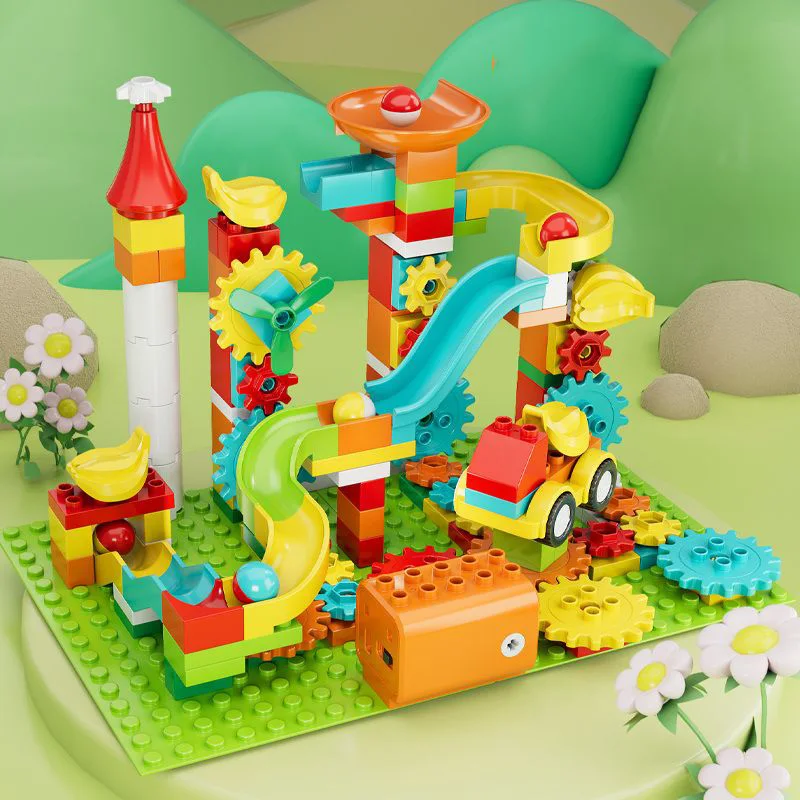 Electric Gears Marble Race Run Blocks Maze Ball Track Building Blocks Plastic Funnel Slide Assemble DIY Bricks Kids Giftsi