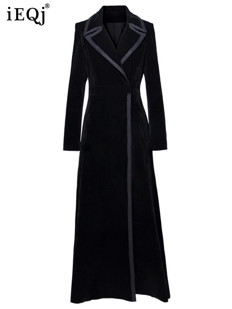 IEQJ Vintage Thicken Velvet Trench Coat For Women Lapel Long Sleeve