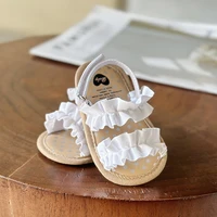 Baby Girls Sandals Ruffle Bowknot Premium Soft Sole Anti-Slip Open Toe Breathable Summer Outdoor First Walker Shoes Baby Sandals 4