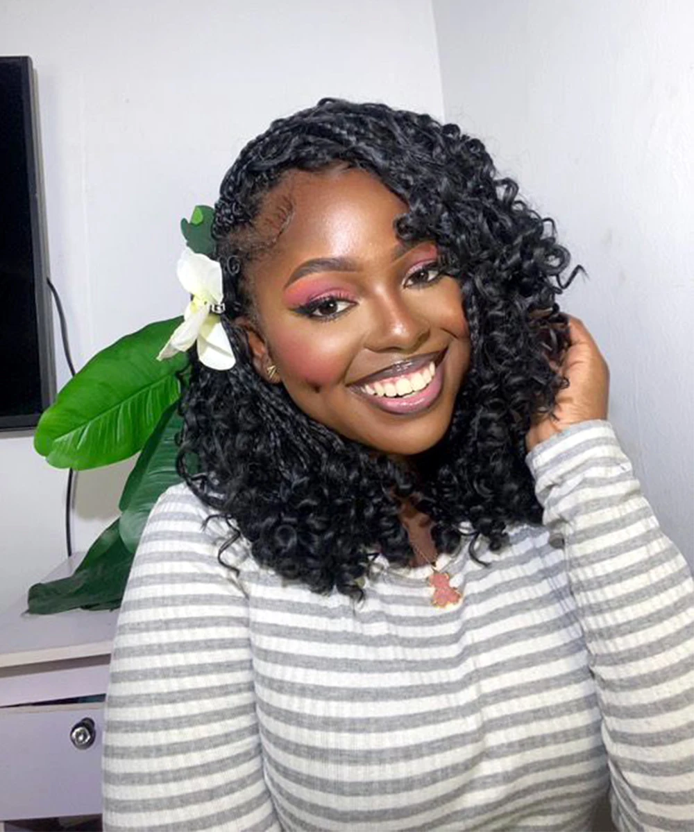 Short Synthetic Goddess Boho Box Crochet Braids Hair With Curl Ends 1Pack/Lot Boho Bob Box Braids Crochet Hair Extensions