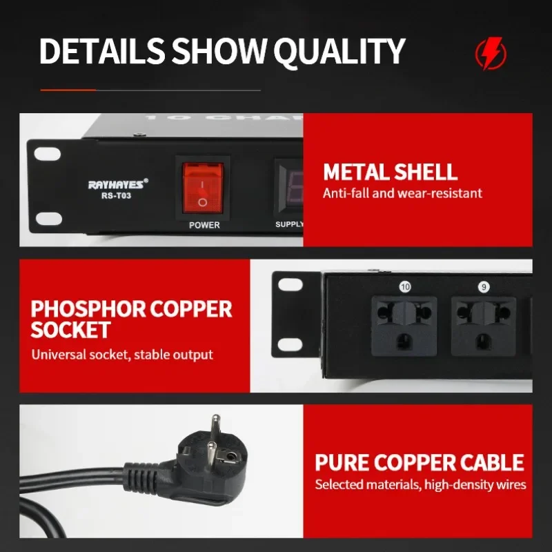 RAYHAYES RS-T03 Professional Audio Equipment Independent Control Power Sequencer Power Switch LCD Screen Display For Home Party