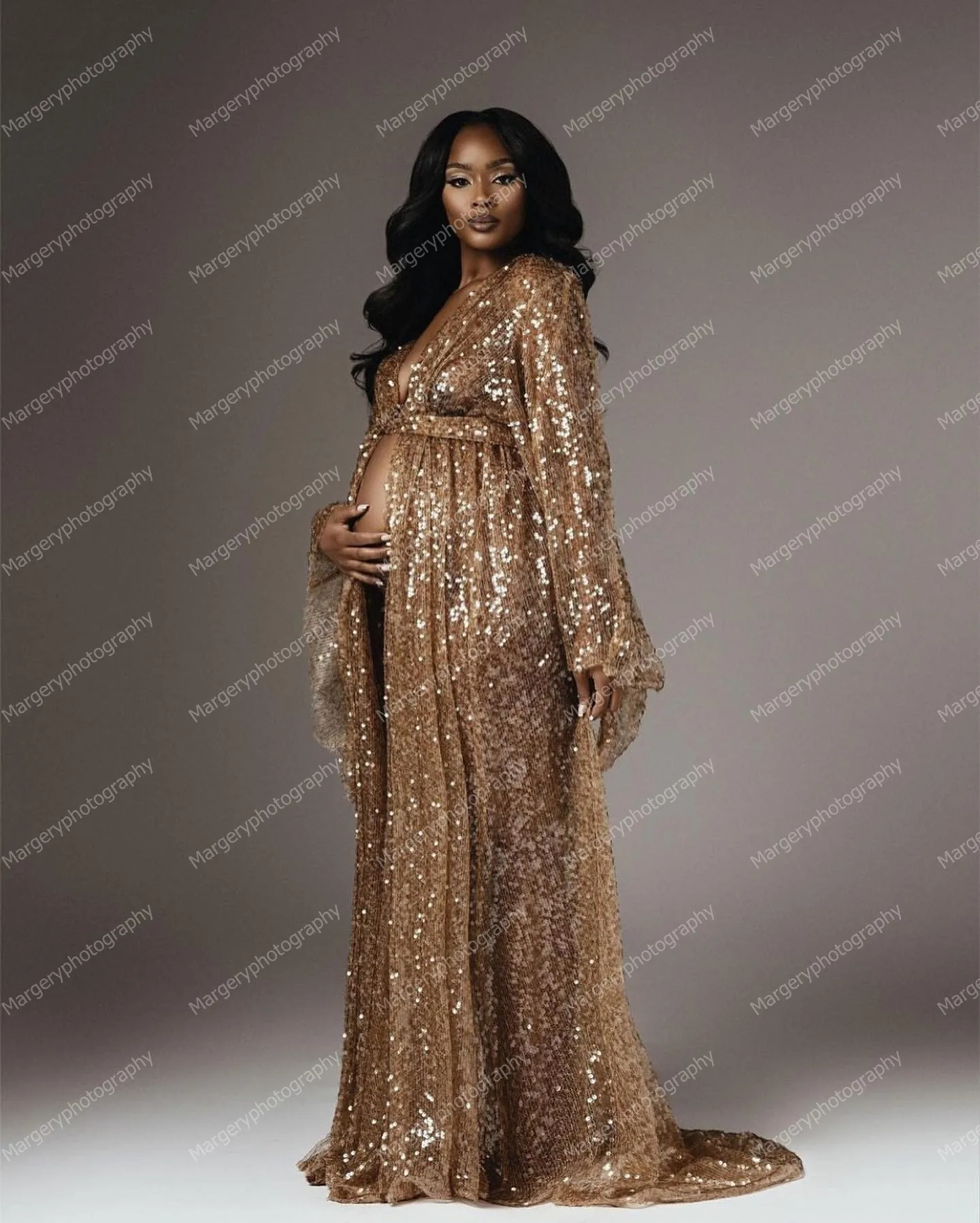 Chic Rainbow A-line Maternity Photoshoot Gown Baby Shower Dress -  TheCelebrityDresses