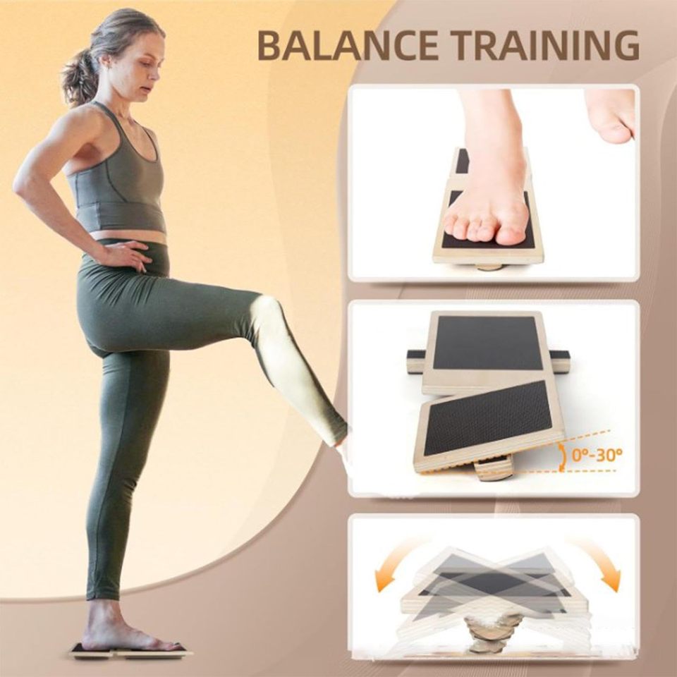  Foldable Wooden Balance Board with Anti Slip Surface Compact Balance Trainer for Home Workout Stability Coordination Daily 