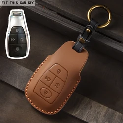 Premium Crazy Horse Leather Car Key Cover Case with Keyring and Keychain Holder - Durable Fob Protector (BROWN)