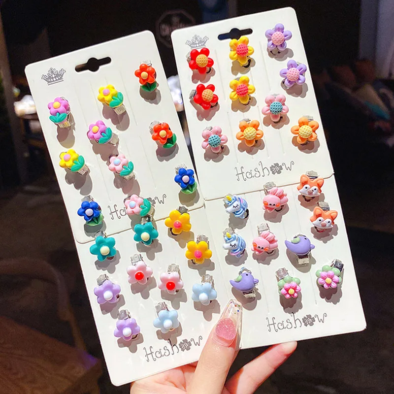 10Pcs/set Cute Girls Earrings No Ear Hole Flower Ear Clip Child Earrings Jewelry Children Princess Birthday Kids Accessories