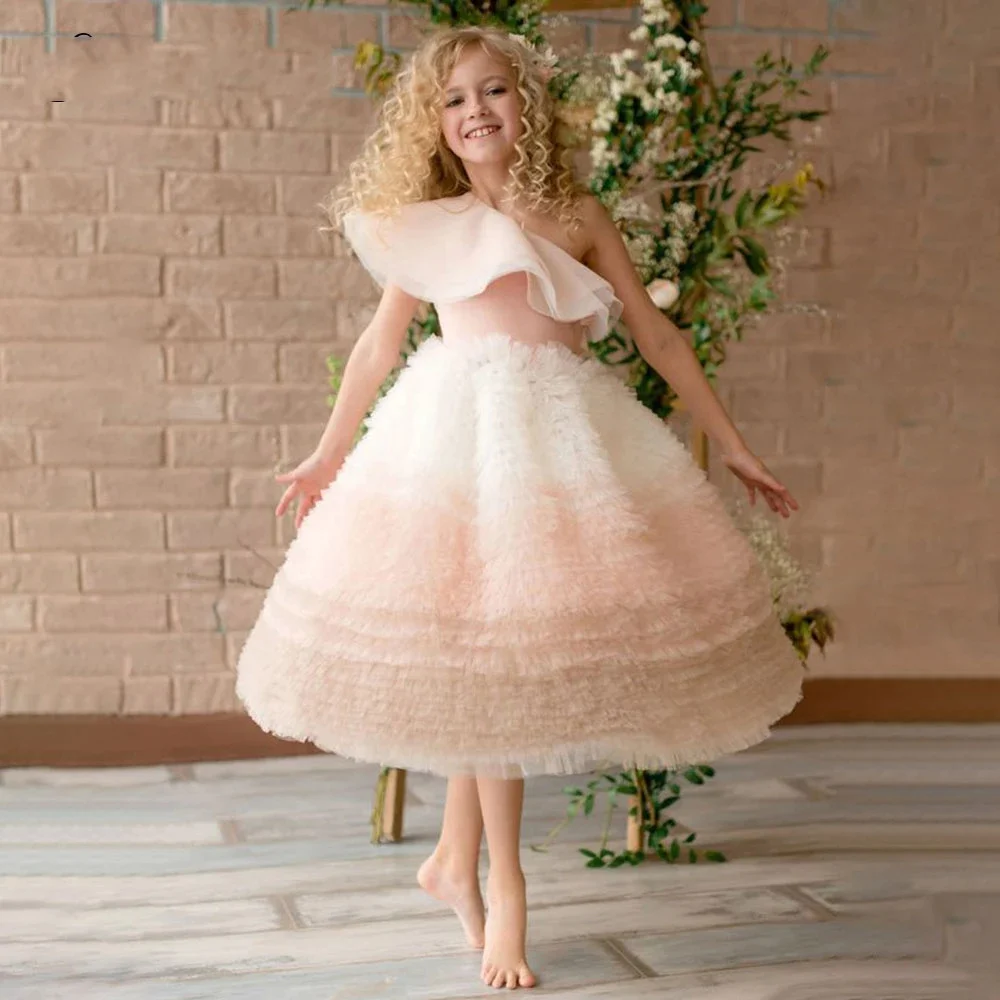 

Princess Ball Gown Ankle-Length Flower Girl Dress First Communion Prom Costumes Dresses Ruffles Tulle Tiered