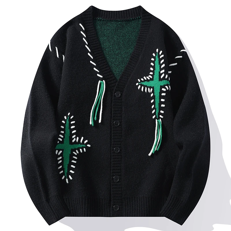 2024 Autumn/Winter New Men's Casual Knitted Cardigan V-neck Fashion Design Warm Japanese Versatile Sweater Cardigan 4