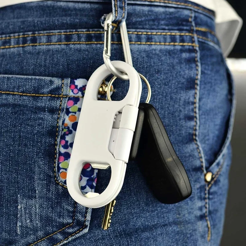 Charge Cable Keychain Aluminum Carabiner portable Multifunction Keychain USB Charging Cord Short Cable